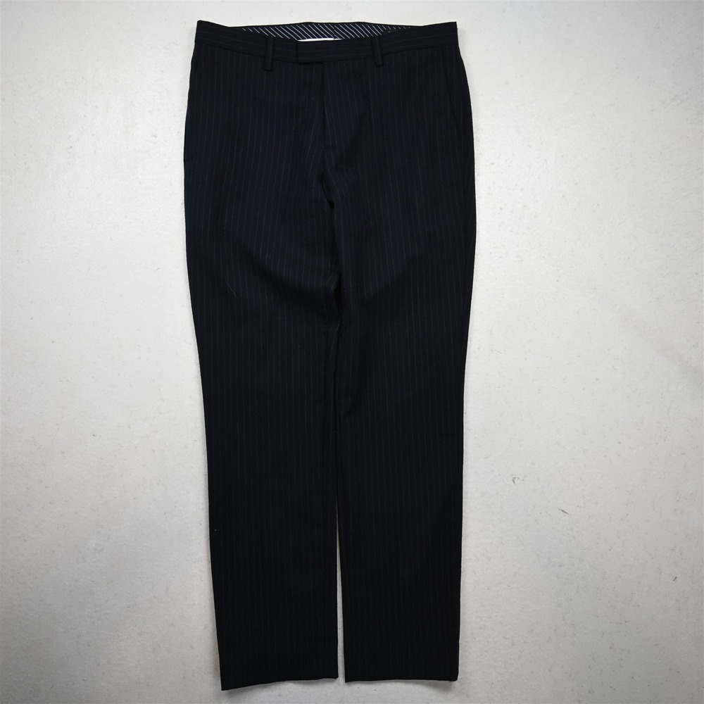 Banana Republic 31x32 Navy 100% Wool Flannel Stripe 378488 Slim Dress Mens Pants - Picture 1 of 9